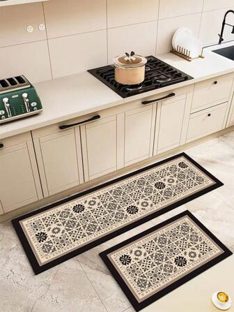 1pc American Style Premium Kitchen Floor Mat, Geometric Design Anti-Fatigue Cushioned Comfort Rug, Water Absorbent & Non-Slip Kitchen Mat & Carpet, Minimalist Diatomaceous Earth & Soft Rubber Mat, Ideal For Kitchen, Bathroom, Entrance Door, Laundry Room, Etc. ,Room Decor