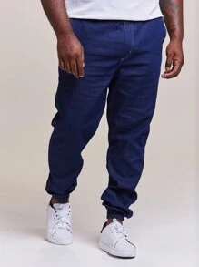 Calça Jogger Jeans Sarja Masculina Plus Size - Lavagem escura - Visão 2