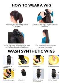 中等卷馬尾合成纖維接髮 - 黑色 - 查看 7