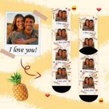 1pair Customized Men's Face Funny Socks With Text, Custom Text Personalized Socks With Photo, Fun Customized Picture Couple Socks For Valentine's Day, Birthday And Other Occasions