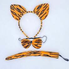 Halloween Cartoon Animal Costume 3pcs Set With Tiger Dress-Up Headband And Leopard Print Headbands