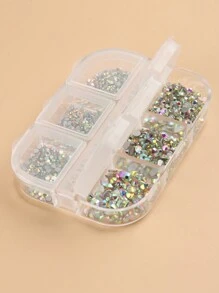 6 格指甲水钻 3D 美甲玻璃水晶 ABNail 石 Y2K 美学宝石珍珠水晶水钻吊饰，含 2 支指甲蜡笔、1 支镊子、1 支迷你卷笔刀 - 彩色 - 查看 3