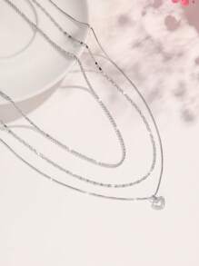 3 件套优雅别致时尚奢华闪亮彩色方晶锆石心形、蝴蝶、花瓣、圆形、方形、鱼形、海马、蜜蜂、六边形、泪珠吊坠项链套装，适合毕业典礼、派对、婚礼、新娘、伴娘、女友、生日、情人节、妇女节、感恩节、新年礼物 - 銀色 - 查看 18