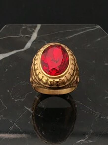 Latest High Quality Golden Stainless Steel Rings For Men And Women Red Stone Rings - Ring - View 12