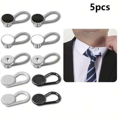 5pcs Shirt Collar Buckle Extender Men's Formal Shirt Collar Buckle Extender Comfort Necktie Extension, Ideal Choice For Gifts,Metal Collar Buttons Extenders Elastic Neck Extender Wonder Button For 1/2 Size Expansion Of Men Dress Shirts, Ideal Choice For Gifts