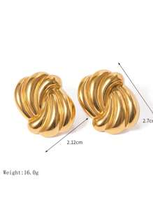Uworld 1pc 18K Gold Plated Stainless Steel Wave Pattern Hoop Earrings, Fashionable Summer New Jewelry Suitable For Women To Wear Everyday