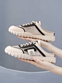 Sandalias planas marrones/negras para mujer, zapatos de playa, zapatos de oficina y trabajo de verano, Halloween - Negro - Ver 4