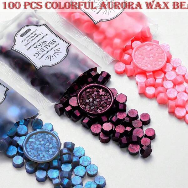 BAOFALI 100 Stück bunte Aurora Wachsperlen für Wachssiegel Stempel / 100 Stück Sakura-förmige Siegelwachsperlen für Wachssiegel Stempel