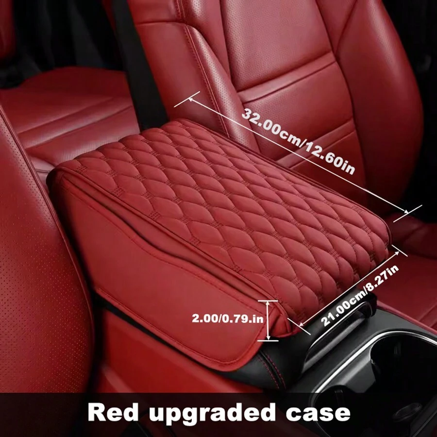 1 Cojín De Caja De Reposabrazos De Coche, Un Protector De Apoyabrazos De Espuma De Memoria Engrosada Con Bolsillo De Almacenamiento Para Consola Central - Rojo - Ver 1