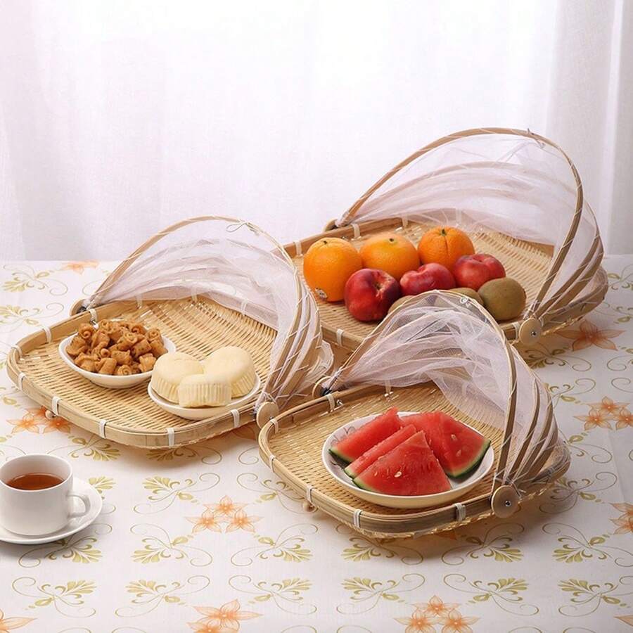 ฝาครอบอาหารกันยุงทรงเหลี่ยม - ฝาครอบที่ตักผงทรงสี่เหลี่ยมไม้ไผ่กันแมลง - ดู 1