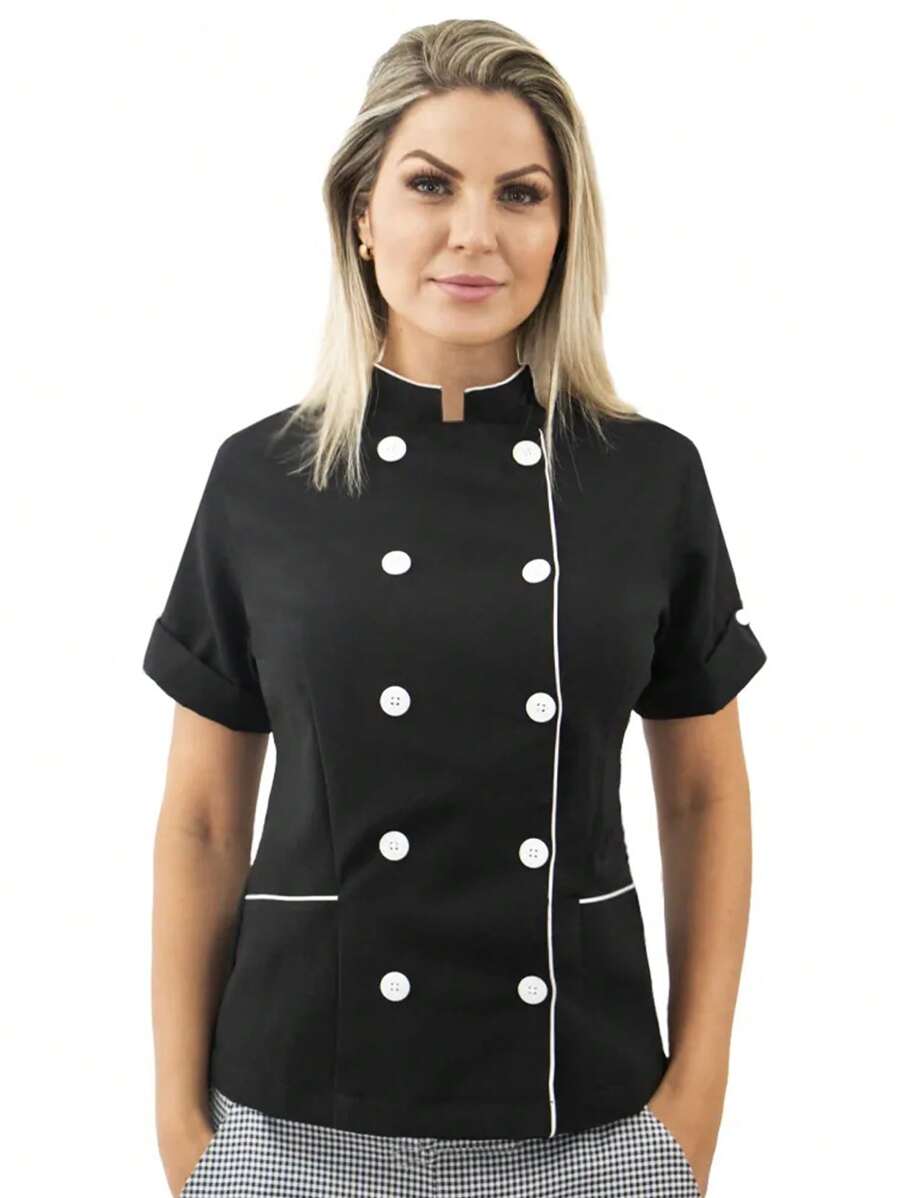 Dólmã chef cozinha feminina manga curta