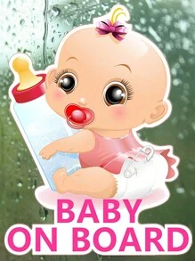 1pc Big-Eyed Pink Baby Reflective Car Sticker 'Baby On Board' Warning Sign For Car Windows, Everyday Use - Pink - View 4