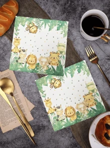2024 New Animal Pattern Printed Square Napkins, Disposable Paper Towels For Parties And Dinner Tables, 20pcs/Pack - Animal Napkins - View 3