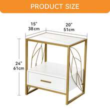 YITAHOME Side Table White And Gold With Drawers,Leaf Design Bedside Table With Storage, Wood Nightstand Storage Marble Top For Living Room - White - View 9