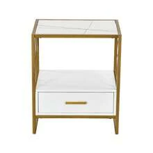 YITAHOME Side Table White And Gold With Drawers,Leaf Design Bedside Table With Storage, Wood Nightstand Storage Marble Top For Living Room - White - View 4