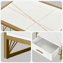 YITAHOME Side Table White And Gold With Drawers,Leaf Design Bedside Table With Storage, Wood Nightstand Storage Marble Top For Living Room - White - View 8