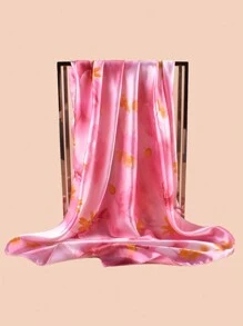 Chic & Elegant Lotus Pattern Printed Ladies Satin Scarf, Leisure Sunscreen Headband Scarf Bandana,Hair Band,Head Band Ideal For Dressing Up Your Look Valentine's Day Valentines - Pink - View 3