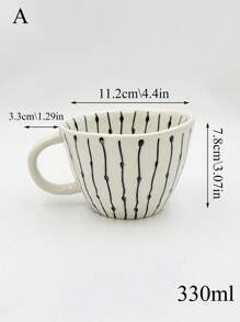1 Stück handgefertigte asymmetrische Keramiktasse mit blau gestreiftem Muster, perfekt für Haferbrei, Morgenkaffee und Tee