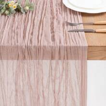 10pcs Rectangular Table Runner, 180*90cm, 300*90cm, 400*90cm, Cheese Cloth Table Runner, Boho Cheesecloth Table Cloth, Transparent Tablecloth, Suitable For Wedding Bride Baby Shower Birthday Or Holiday Party Cake Table Decor, Romantic Banquet Table Decor Chiffon Table Runner For Birthday, Wedding, Party, Holiday Celebration And Baby Shower