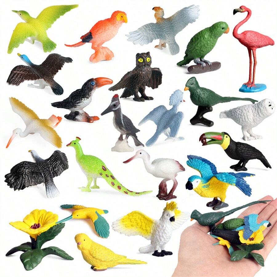 22 adorables poupées d'animaux, modèles d'animaux cognitifs – Décoration de gâteau parfaite et jouets puzzle pour perroquets, flamants roses, hiboux des neiges, hiboux et toucans ! Modèle de bureau, cadeau de vacances ! Décoration de la chambre
