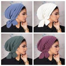 4pcs/Set Women's Elegant Solid Color Headband With Twist And Bow, Turban Hat Fashionable Cap For Spring And Autumn Bonnet Hair Bonnet Turban Sleep Bonnet - Multicolor - View 17