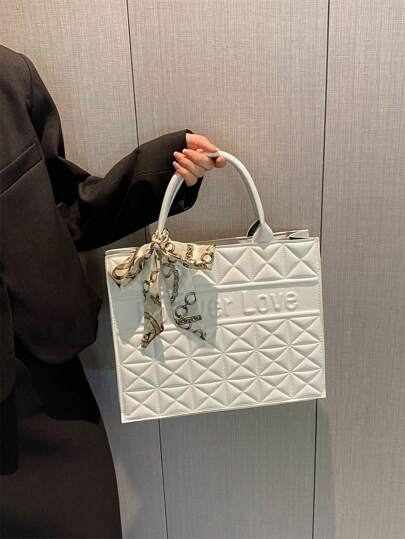 New Fashion Women Rhombus Pattern Shoulder Bag, Large Capacity Handbag, Stylish Crossbody Bag, Simple For Party And Daily Use