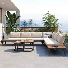 Nestfair 6-Piece Outdoor Sectional Sofa Set With Round Nesting Coffee Tables And Cushions