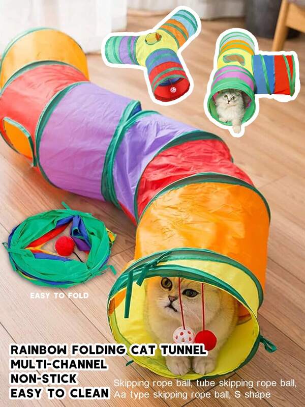 Túnel plegable para interiores para gatos, túnel de juego interactivo de doble vía para gatos, gatitos, conejos, cobayas (Túnel en forma de S)