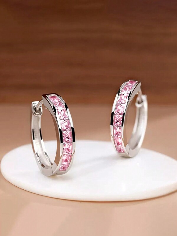 1 Pair Girls Fashion Cubic Zirconia Hoop Earrings For Daily Decoration For Party Jewelry Birthday Gift