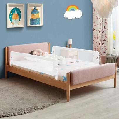 Poręcz do łóżka, składana i przenośna barierka do łóżeczka dla dzieci poniżej 3 lat, poręcz do łóżeczka do podróży i w podróży, poręcz, zabezpieczenie przed upadkiem z łóżeczka i łóżka podwójnego (105 x 42 cm, biały)