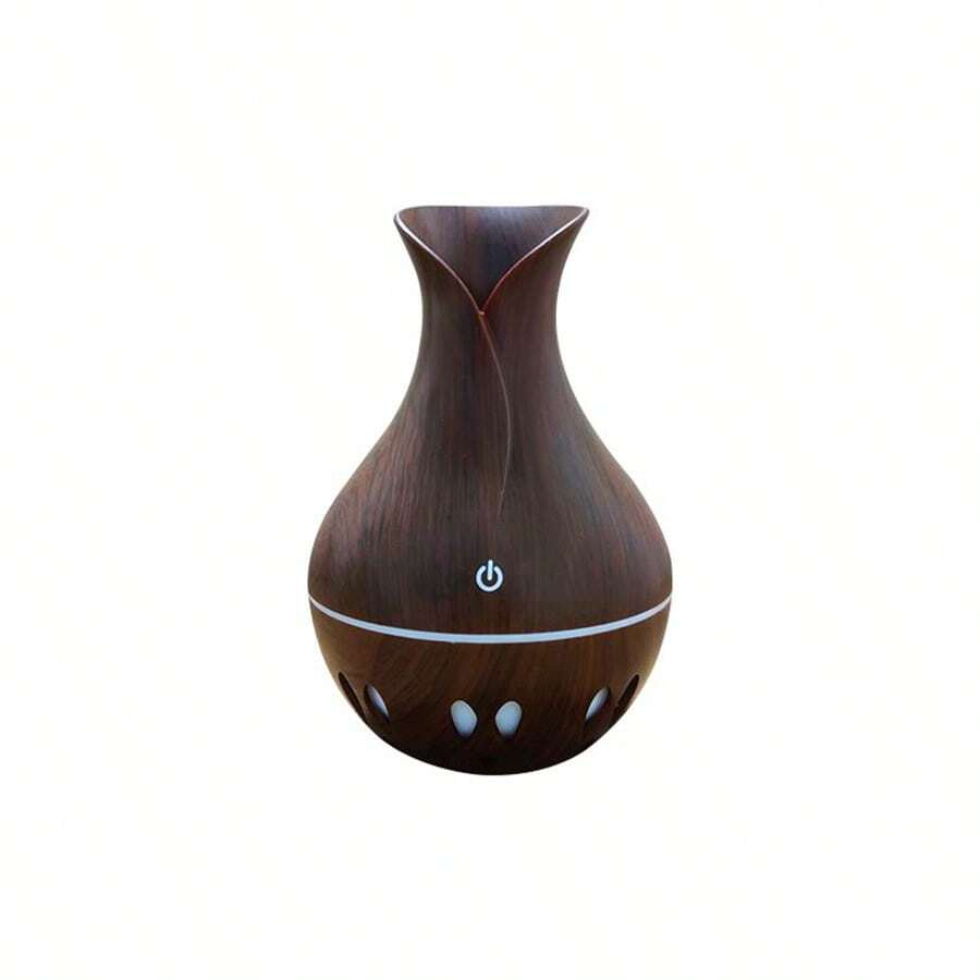 USB Wood Grain Diffusion Humidifier With 7 Color LED Lights And Colorful Atmosphere Lights For Home Office, Spa, Baby Room, Etc. - Chocolate Brown - View 1