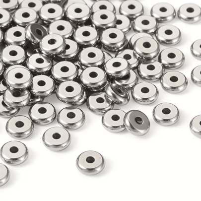 50pcs 4/5/6mm Stainless Steel Flat Spacer Beads, Smooth Surface, Silver Color, DIY Jewelry Making Material