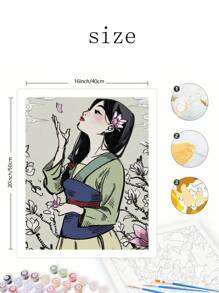 DIY 木兰主题数字油画套装，艺术油画套装，适合卧室和墙壁装饰，送给朋友的最佳礼物，尺寸 40*50 厘米 - 綠色 - 查看 2