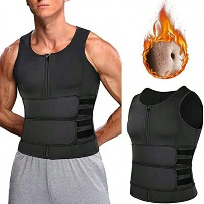 1pc Men Sports Waist Trainer, Double Belt Zipper Top, Body Shaper, Waist Cincher, Workout Compression Pants, Sweat-Wicking Waist Trainer Tummy Control Sweat Band For Stomach Weight Loss Workout Belt