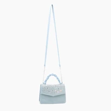 Overflap Denim Woven Crossbody Bag, Rhinestone Gem Embellished Purse For Women, Teen Girls, Vegan Leather Scrunchie Top Handle Bag, Ideal For Date, Gift Idea, Travel, Concerts - 藍色 - 查看 2