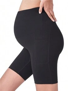 Women's Maternity Yoga Shorts Over The Belly Bump Summer Workout Biker Running Active Short  Athletic Pregnant Pants With Pockets - màu đen - Xem 4