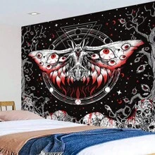 1pc Red-Eyed Bat Skull Printed Tapestry, Home Room Wall Decoration Hanging Cloth, Flag For Room, Room Decor, Tapestry, Wall Art ,Room Stuffs, Flags For Room, Home Decor, Wall Tapestry