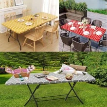 1 pieza Mantel rectangular, cubiertas de mesa elásticas impermeables para mesas de 6 pies, manteles de vinilo con respaldo de franela lavables para picnics, campamentos, interiores y exteriores - Multicolor - Ver 8