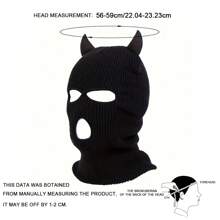 1pc Men's Knitted Horns Hat With Three Holes, Balaclava Cap, Suitable For Outdoor Activities In Spring And Autumn, Windproof And Warm Halloween Beanie Fall Outfit - Black - View 3