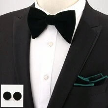 1 set Traje de boda para hombres, que incluye corbata de moño de terciopelo con forma de cuerno, pañuelo de bolsillo y gemelos para corbata de hombre
