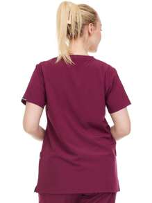 Modern Women's V-Neck Scrub Top – Breathable 4-Way Stretch With Multi-Pocket Utility Design - Burgundy - View 3
