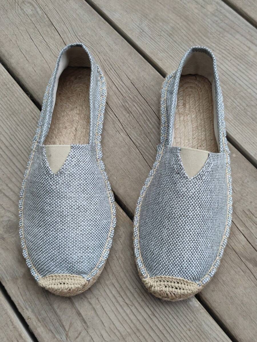 Herren Loafer mit Seilsohle, Leinwandschuhe für Urlaub und Freizeitbekleidung, Damen gewebte atmungsaktive Stoffschuhe, strohgeflochtene rutschfeste Schuhe für Damen und Herren, Paare bestickte Leinensohle Schuhe, Herren Fischerboote weiße Freizeitschuhe, schwarze Leinwandschuhe, weiße Schuhe, braune Schuhe, braune Flache Schuhe, schwarze Schuhe, graue Schuhe, schwarze Flache Schuhe (Dieser Stil hat eine schmale Zehenbox und eine relativ harte Sohle, es wird empfohlen, eine Nummer größer zu bestellen) - Grau - Übersicht 1