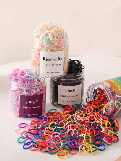 500 قطعة/زجاجة ربطات شعر مطاطية صغيرة وأنيقة بحجم 0.6 بوصة/1.5 سم، مناسبة للشعر القليل أو الضفائر، لاستخدام مرة واحدة لحاملات الذيل للنساء، ربطات شعر مطاطية، شعر سكرونشي، حبال شعر