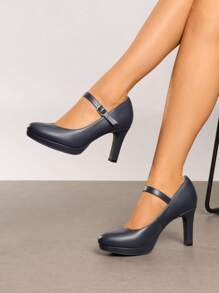 Women's High Heels Mary Jane Pumps Round Close Toe Elegant Classic Comfortable Low Platform Office Work Dress Shoes - Màu xanh hải quân - Xem 7