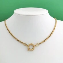 1 Stück Halskette aus Edelstahl mit Seemannsverschluss, DIY Zubehör für Männer und Frauen, geometrischer Stil, wasserdicht und nicht verblassend, Hip-Hop Punk minimalistischer Stil, Vakuumplattierung, Länge: 45cm