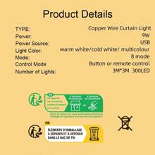 万圣节快乐仙女窗帘灯适用于卧室 300 LED，圣诞灯串 USB 插头 8 种模式壁挂闪烁带遥控器适用于室内/室外婚礼派对背景装饰，房间装饰圣诞装饰圣诞灯卧室装饰家居装饰派对装饰节日节日圣诞节礼物感恩节圣诞树装饰饰品万圣节装饰房间装饰万圣节花园装饰礼物仙女节日装饰节日装饰 - 銅線窗簾燈 - 查看 11