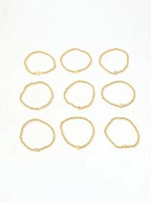 9 Stücke/Set einfache CCB Sterne & Mond Charm Armband, modisches elastisches Perlenarmband mit mehreren Elementen