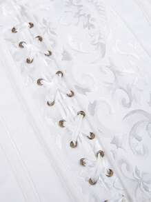 花紋荷葉邊胸衣，女性綁帶背心束腰上衣 - 增強您的身材和信心1件，適合搭配裙子穿著 - 白色 - 查看 5