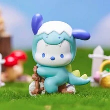 Miniso Figuras ciegas de la familia Sanrio con dinosaurios vestidos, hechas de PVC, con accesorios divertidos, perfectas para fans y decoración de habitaciones (1 pieza, entrega aleatoria)