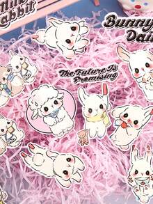 1包/30張韓式可愛卡通貼紙，帶有柔軟可愛的兔子和羊設計，適用於DIY剪貼簿、日記、禮品裝飾